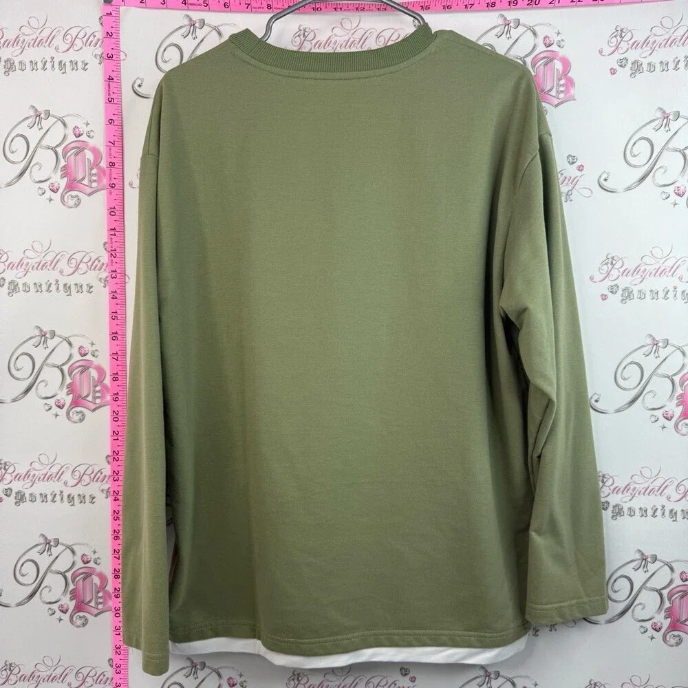 SHEIN long sleeve Tokyo Olive Green Long Sleeve Pocket Tee with White Hem Layer